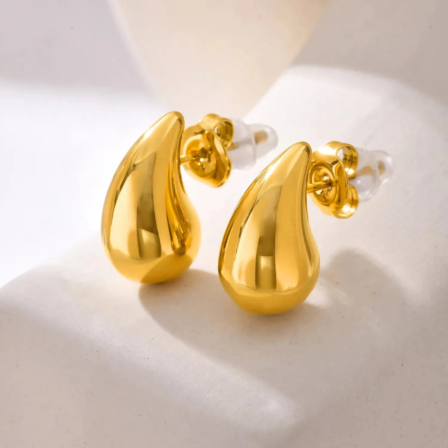Vintage Water Drop Stainless Steel Chunky Stud Earrings for Women Waterproof