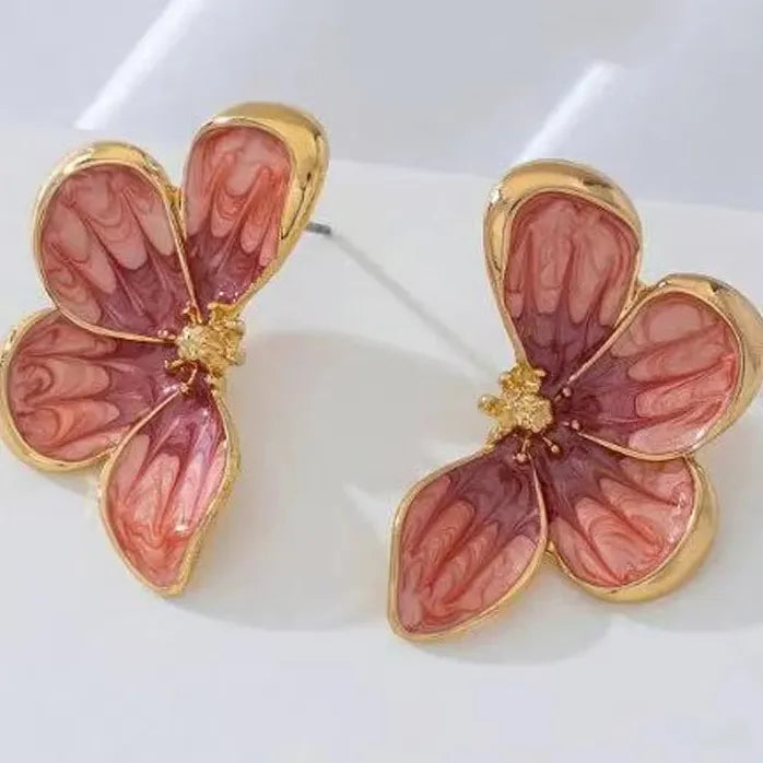 Retro Personalized Large Flower Earrings for Women Vintage Petal Drop Jewelry