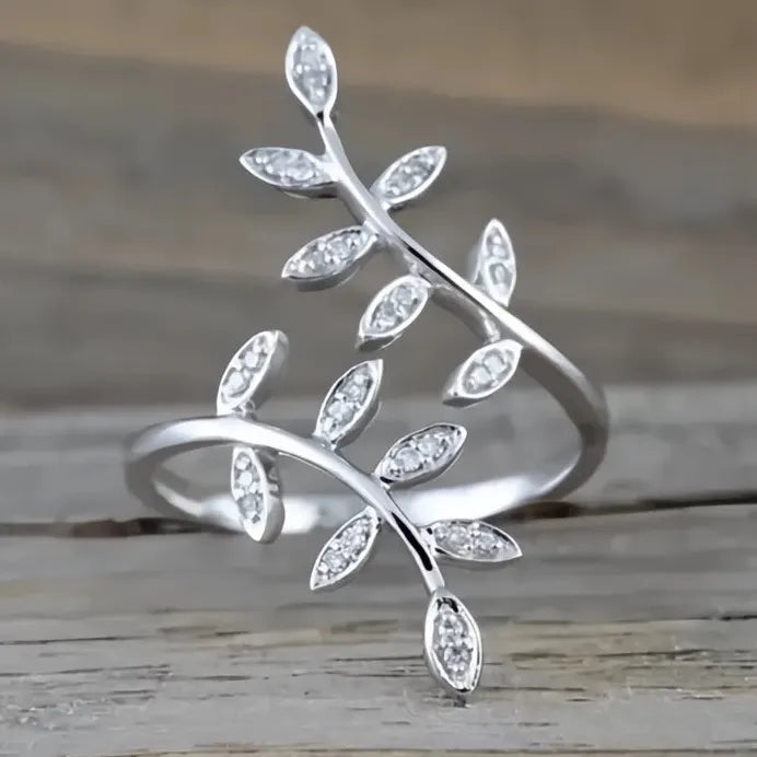 Delicate Leaf Cocktail Ring with Cubic Zirconia for Women Engagement