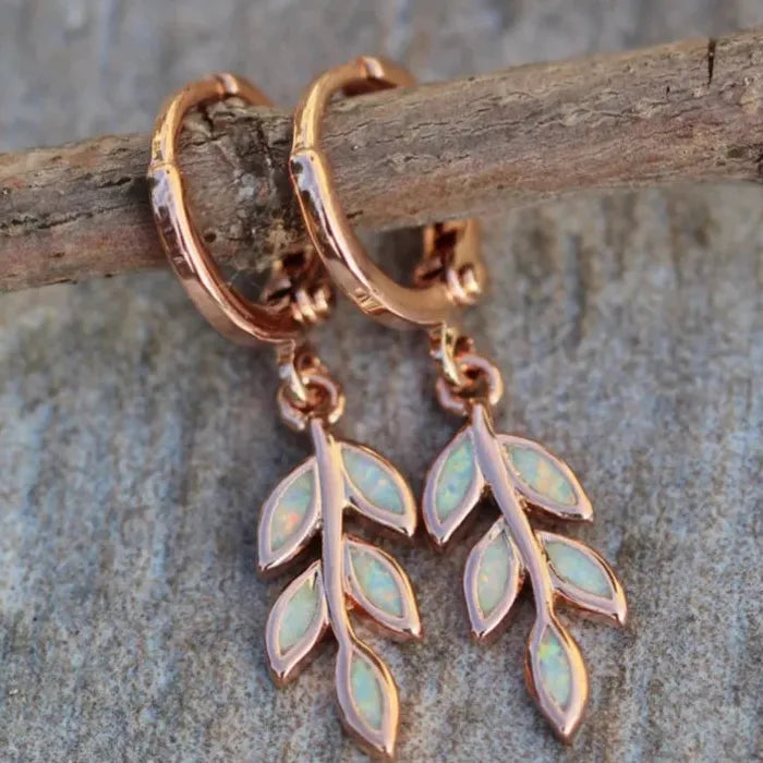Rose Gold Dripping Oil Leaves Earrings Women Zinc Alloy Geometric Party Jewelry
