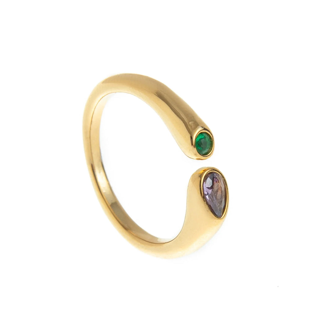 18k Gold Plated Stainless Steel 12 Month Birthstone Water Droplet Zircon Ring