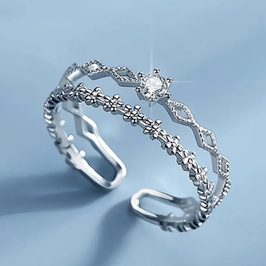 Adjustable Women's Flower Design Ring Brass Cubic Zirconia Fashion Jewelry