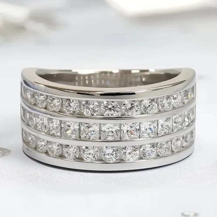 Three-Lines CZ Bridal Wedding Band for Women Sparkling Silver Ring