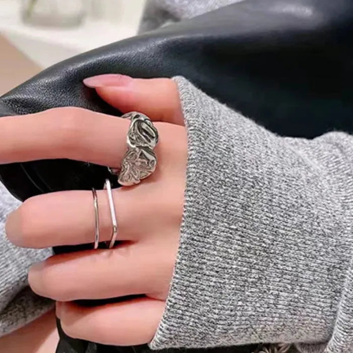 Adjustable Luxury Irregular Geometric Metal Ring Y2K Cocktail Gift for Women Men