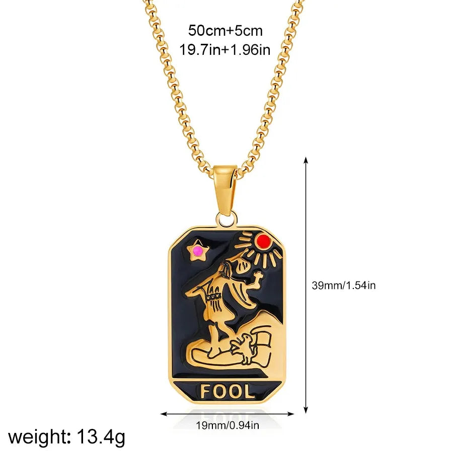 Vintage Gold Plated Stainless Steel Tarot Card Pendant Necklace for Women Punk