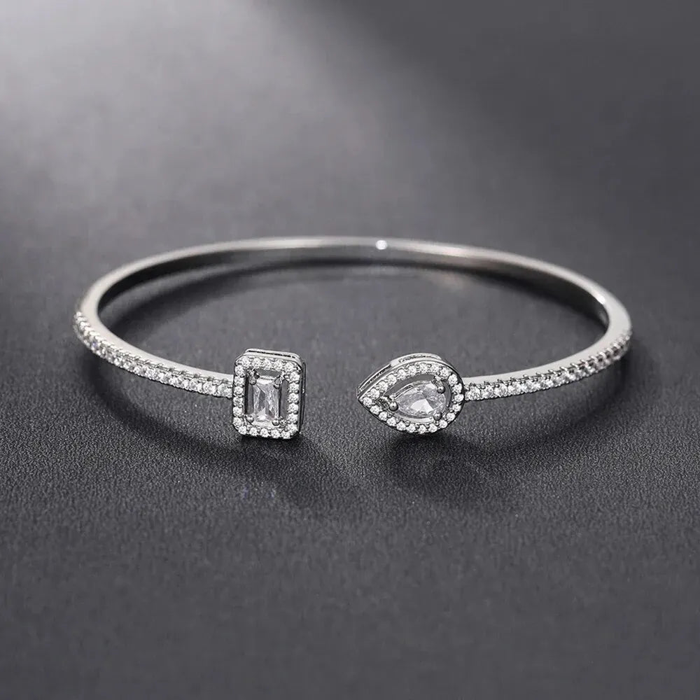 Women's Luxury Green White Blue Cubic Zirconia Copper Alloy Cuff Bracelet