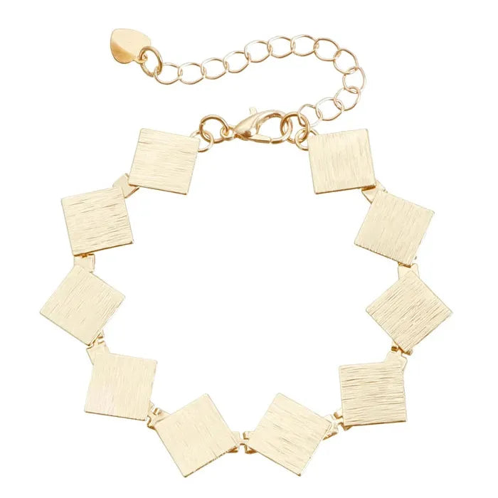 Vintage Square Metal Zinc Alloy Necklace Bracelet Earrings Set for Women
