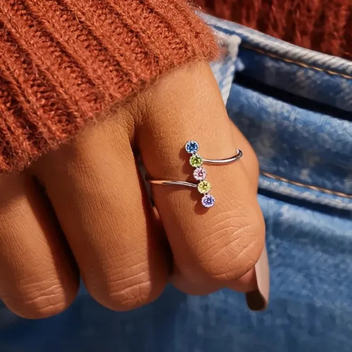 Stylish Colorful Cubic Zirconia Geometric Brass Rings for Women