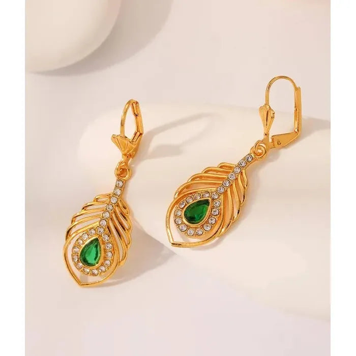 Women's Gold Cubic Zirconia Pendant Drop Earrings Wedding Bridal Jewelry Gift