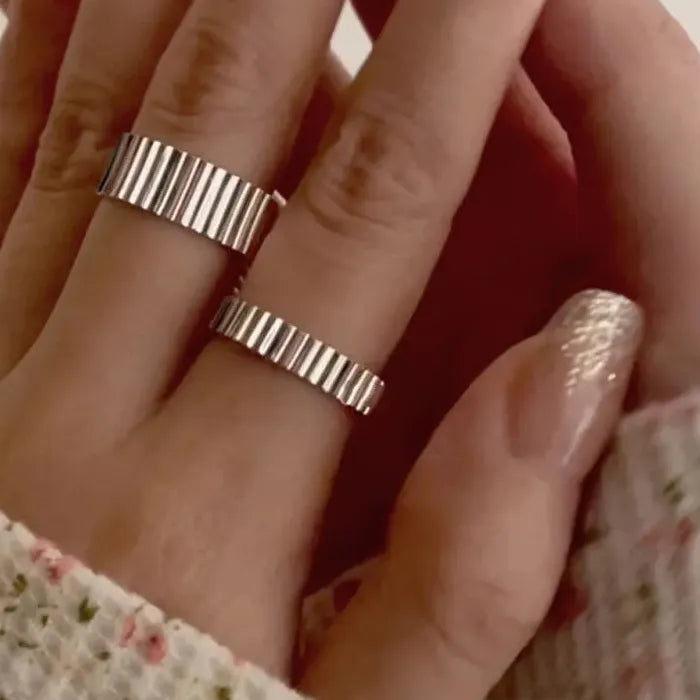 Stainless Steel Gear Ring for Women Couples Trendy Luxury Open Band Jewelry