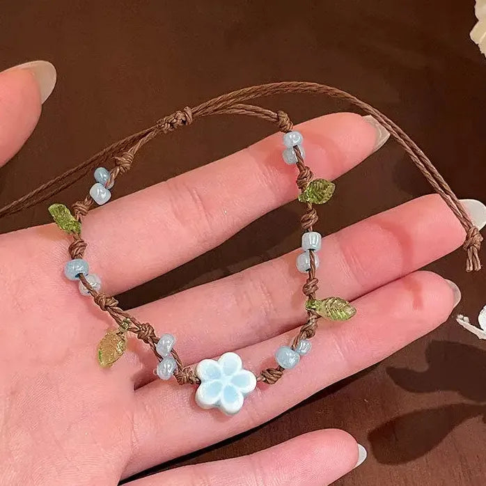 Ceramic Yellow Flower Beaded Rope Bracelet for Women Girls Spring Summer Jewelry