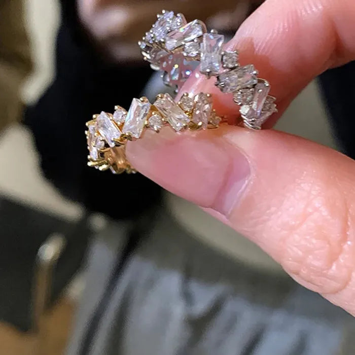 2026 Korea Fashion Copper Zircon Geometric Open Ring for Women Jewelry