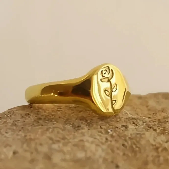 Gold Color Rose Flower Ring for Women Brass Geometric Fashion Jewelry