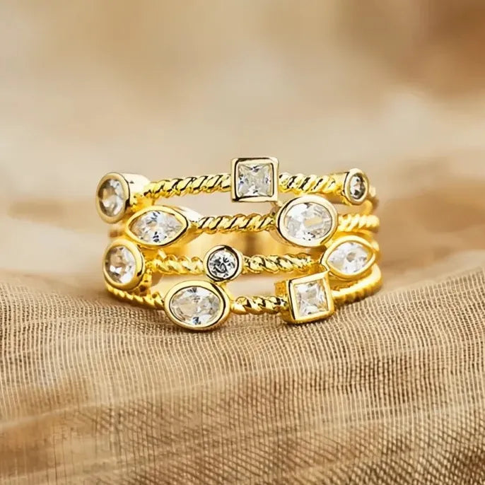 Luxury Women’s Gold Brass Engagement Wedding Ring with Cubic Zirconia