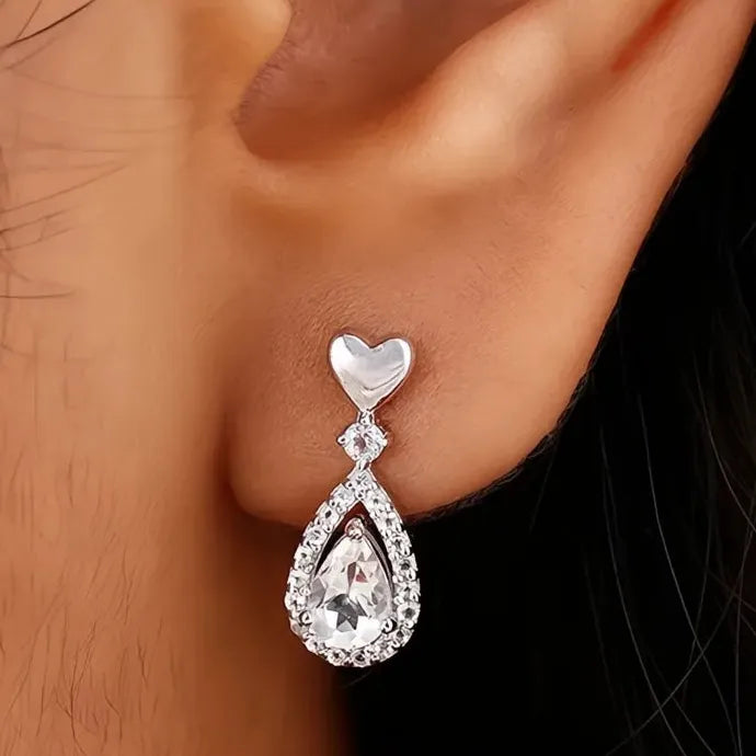 Heart Shape Dangle Earrings with Pear Cut Cubic Zirconia Copper Alloy Jewelry