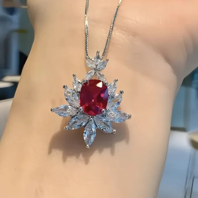 Red Blue Cubic Zirconia Geometric Pendant Necklace Copper Alloy Wedding Party