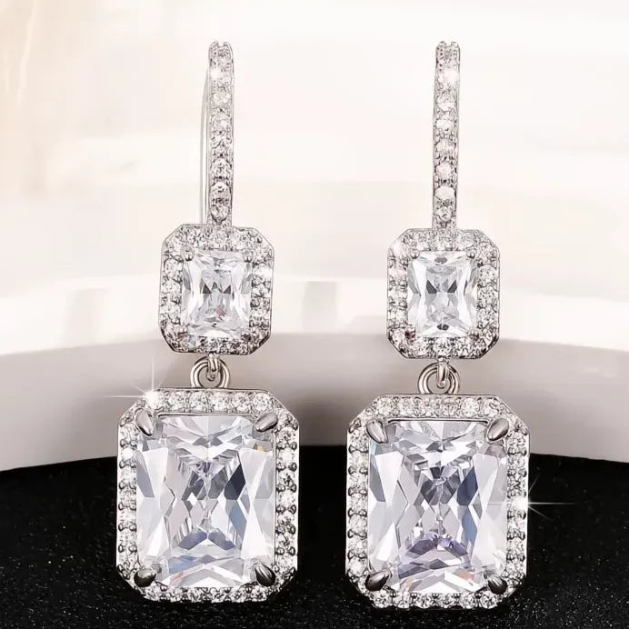 Women’s Silver Geometric Cubic Zirconia Drop Wedding Earrings