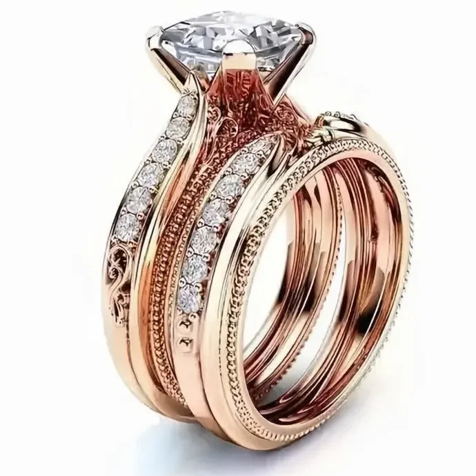 2Pcs Bridal Wedding Rings Set Cubic Zirconia Brass Jewelry Delicate