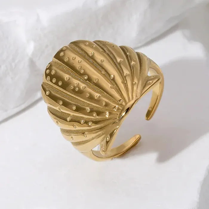Vintage Stainless Steel Ocean Starfish Scallop Open Ring for Women Men Jewelry