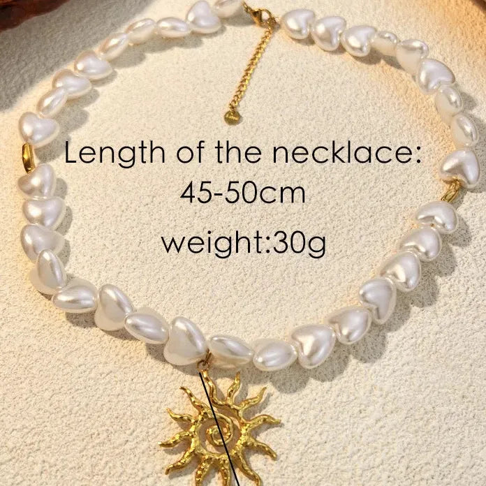 Elegant Handmade Pearl Necklace Gold Lava Twist Heart Pendant Choker Jewelry Gift