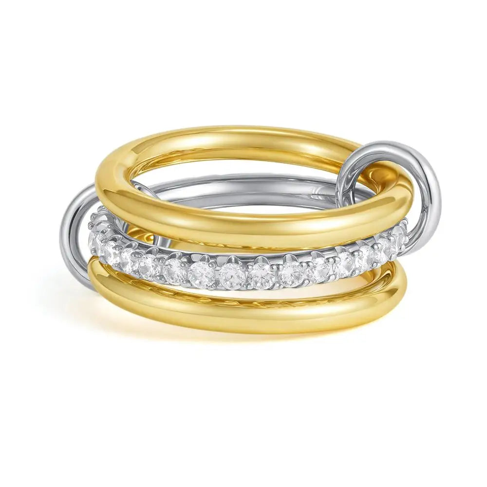 Chunky Gold Plated Stainless Steel Zircon Multilayer Everly Stacked Ring Eternity Jewelry