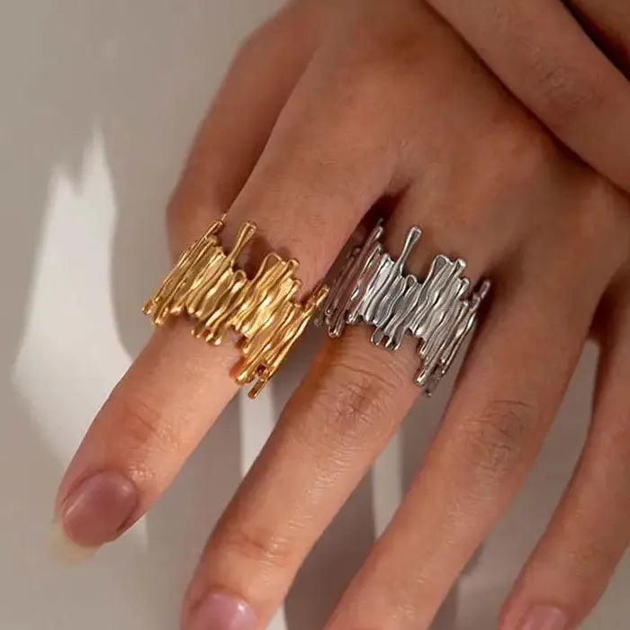 Stainless Steel Irregular Vertical Bar Ring Unisex Gold Silver Open Jewelry Accessory