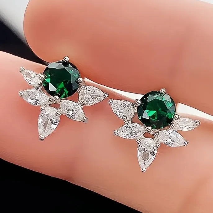Gorgeous Women's Blue White Round Cubic Zirconia Stud Earrings Luxury Wedding Party Jewelry