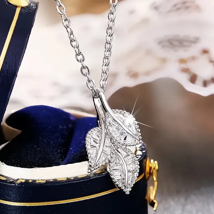 Leaves Pendant Necklace for Women Cubic Zirconia Bridal Wedding Jewelry Elegant