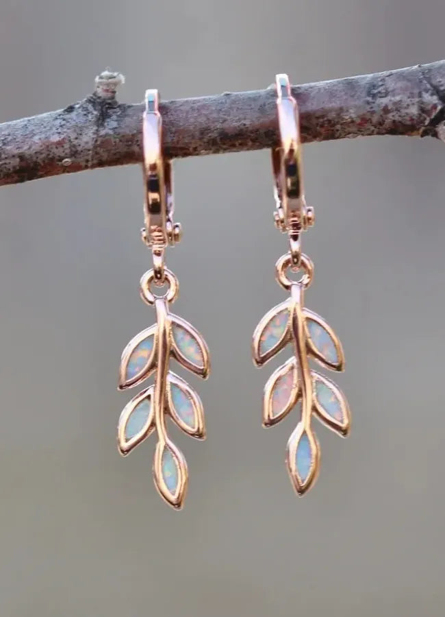 Rose Gold Dripping Oil Leaves Earrings Women Zinc Alloy Geometric Party Jewelry