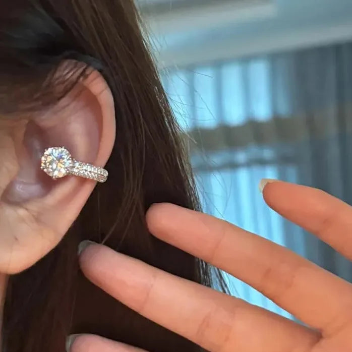 Delicate Zircon Hollow Five Petal Flower Clip Earrings Ear Cuff Women Gift