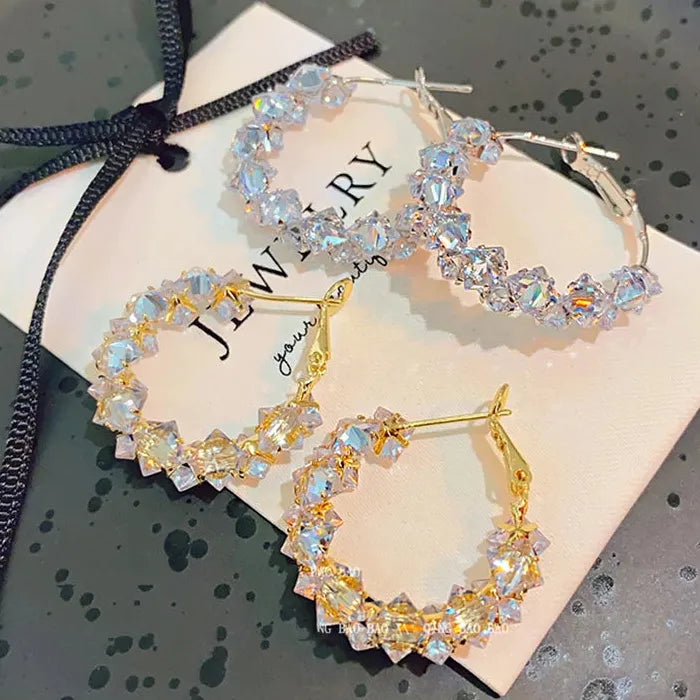 Crystal Geometric Copper Stud Earrings for Women Fashion Jewelry Gift