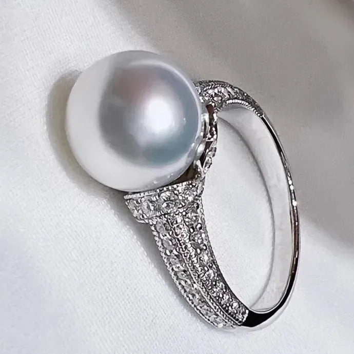 Imitation Pearl Ring with Cubic Zirconia Brass Wedding Gift for Women