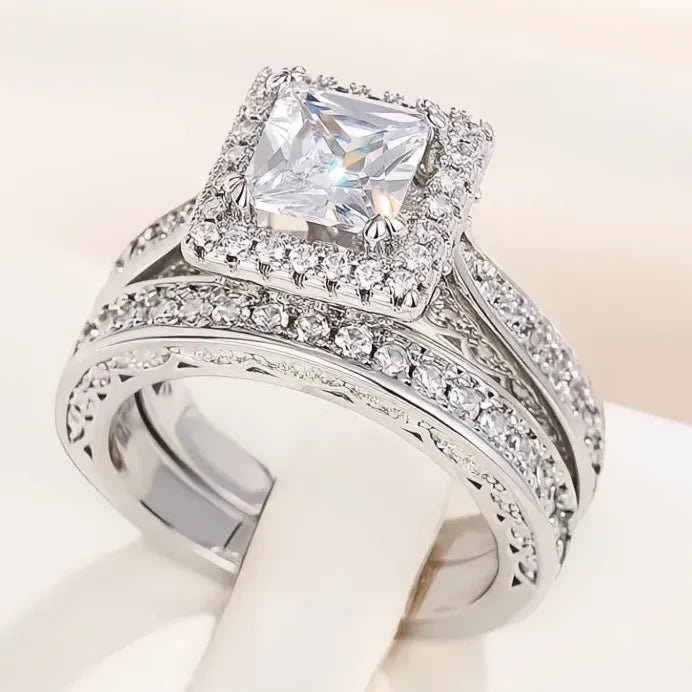 Elegant Modern Bridal Engagement Rings with Princess Cubic Zirconia Charms