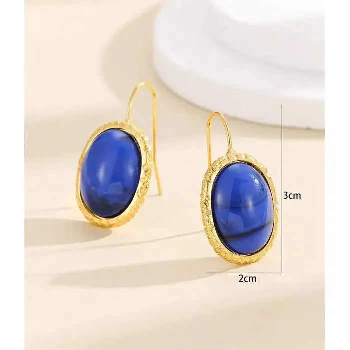 Retro Women's Oval Synthetic Stone Earrings, Classic Elegant Jewelry Gift