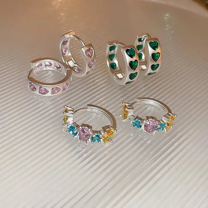 Pink Heart Zirconia Stainless Steel Hoop Earrings Women Y2K Jewelry