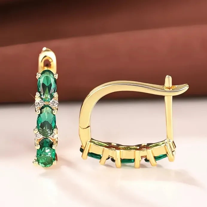 Women’s Geometric Green CZ Hoop Earrings Fashion Jewelry