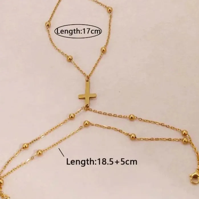 Metal Double Layer Cross Bracelet for Women Adjustable Fashion Jewelry