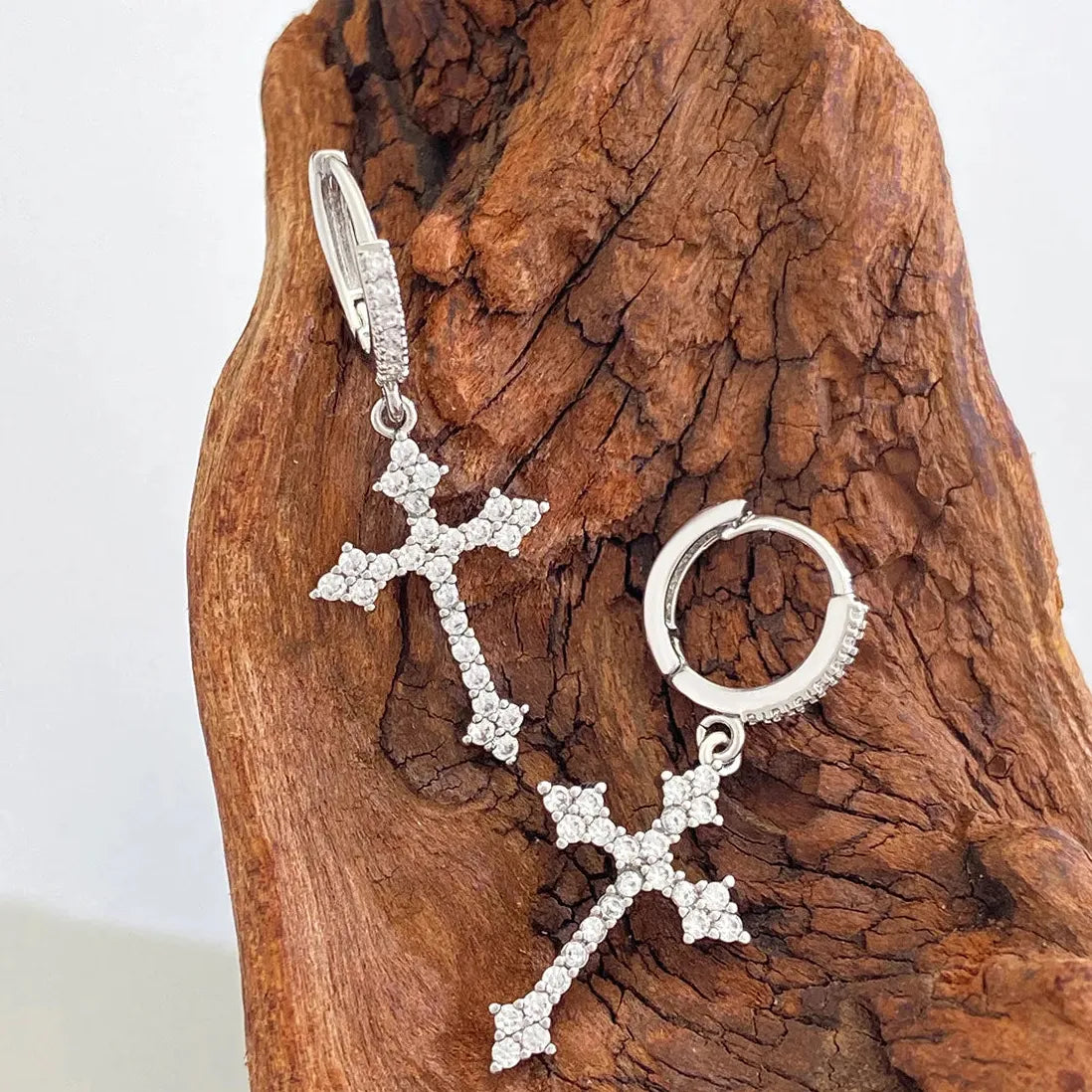 Punk Rhinestone Cross Drop Earrings Kpop Grunge Egirl Fashion Jewelry