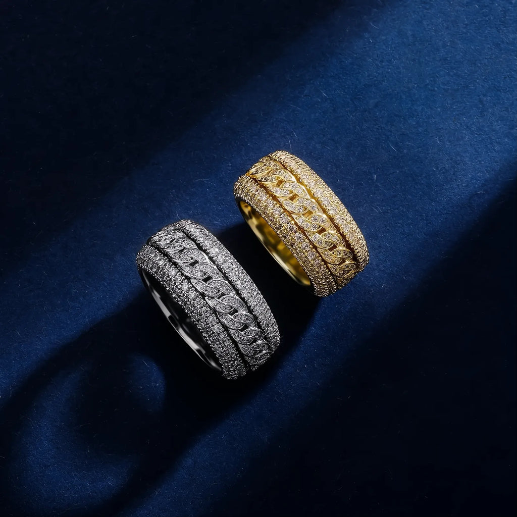 Iced Out Cuban Link Ring – Micro Pave CZ Hip Hop Bling Ring for Men Women