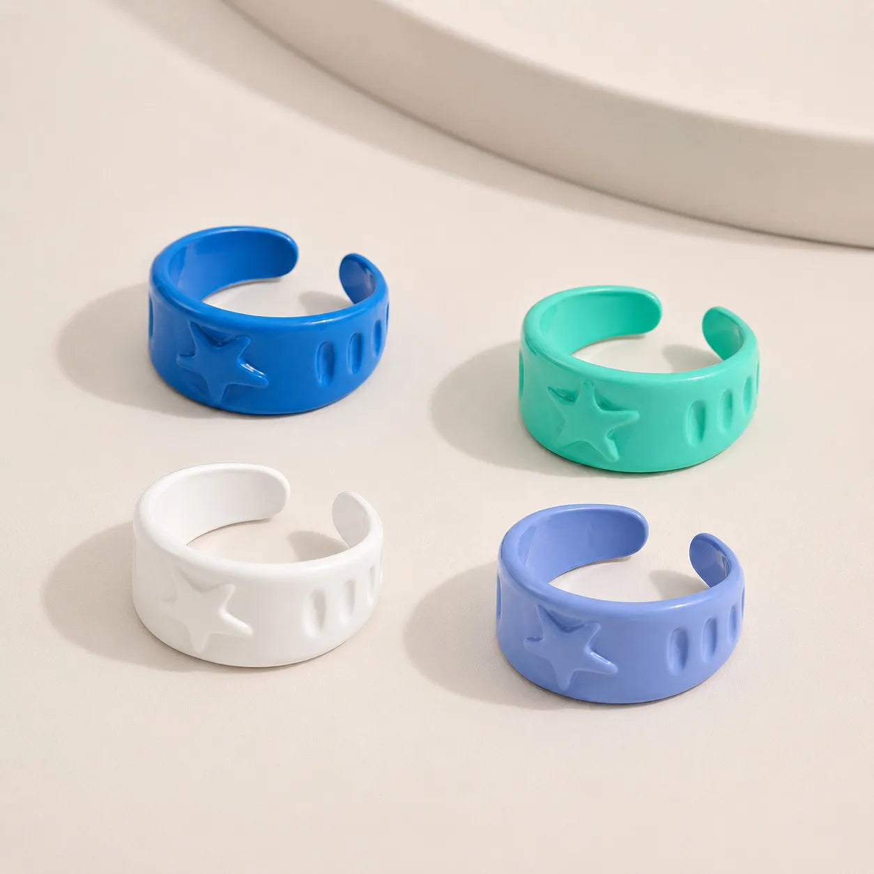Colored Resin Wide Star Opening Rings for Women Girls Multicolored Thick Finger Jewelry