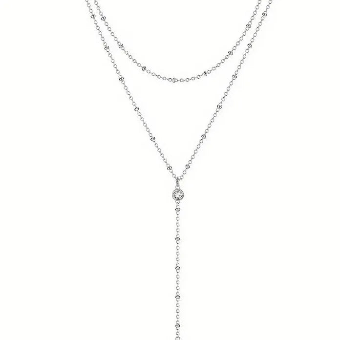 Metal Y-Shaped Crystal Zircon Tassel Necklace for Women Long Chain Choker Jewelry