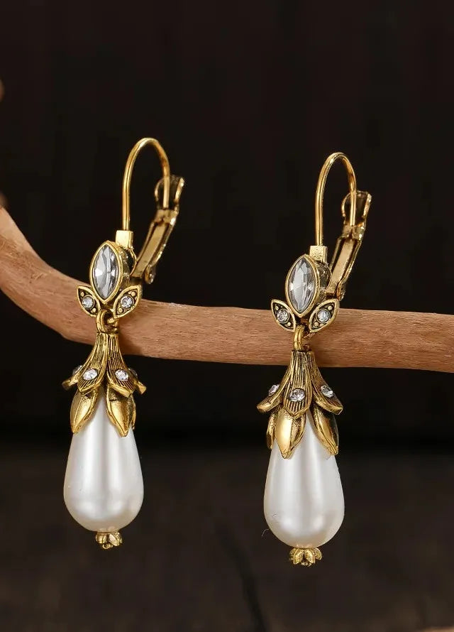 Vintage Pearl Inlay Dangle Earrings for Women Party Birthday Jewelry