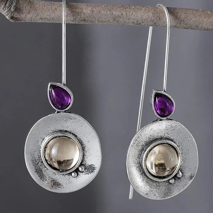Vintage Zinc Alloy Leaf Drop Earrings Geometric Round Teardrop Zircon Gift