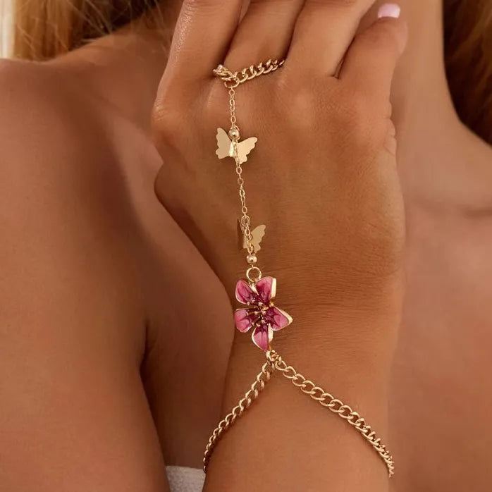 Butterfly Tassel Flower Adjustable Finger Bracelet for Women Jewelry Gift 2026