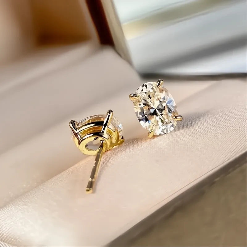Versatile Women’s Gold Color Oval CZ Stud Earrings Cubic Zirconia Wedding Party Jewelry