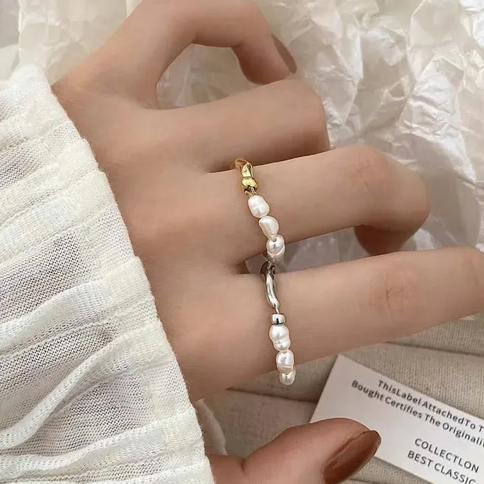 2026 Silver Pearl Geometric Handmade Wedding Rings for Women Couples Gifts Jewelry