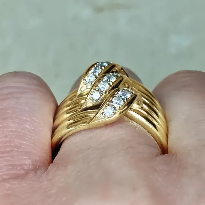 Luxurious Multi-layer Brass Wedding Ring for Women with CZ Geometric Design Gold Color