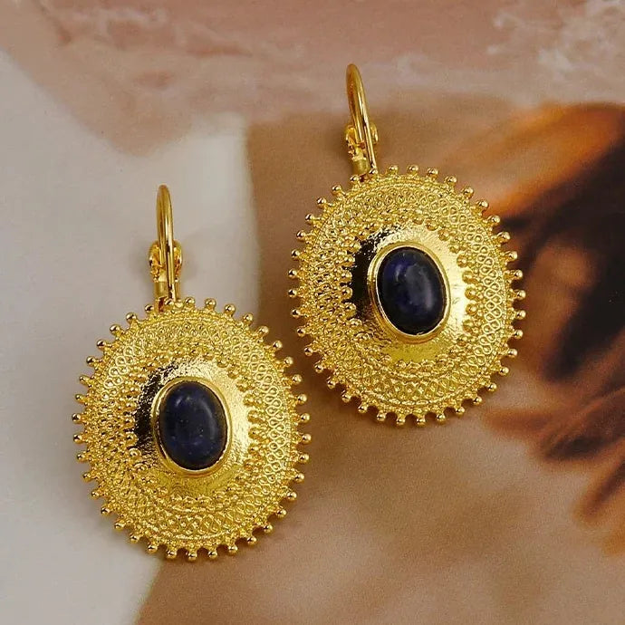 Fashion Women's Lapis Lazuli Drop Earrings Gold Leverback Zinc Alloy Gift