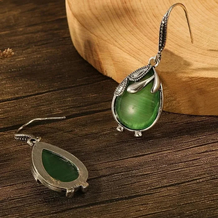 Bohemian Green Stone Drop Earrings for Women Zinc Alloy Romantic Wedding Gift