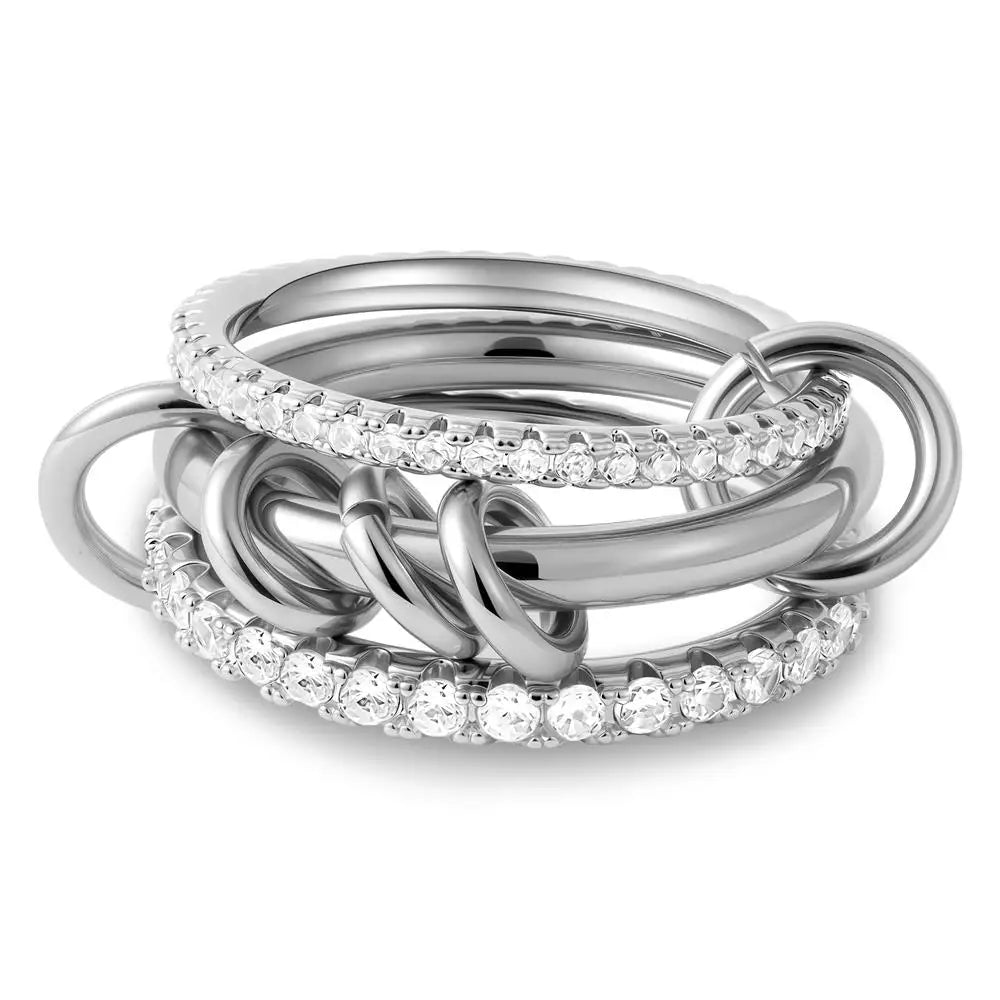 Chunky Gold Plated Stainless Steel Zircon Multilayer Everly Stacked Ring Eternity Jewelry